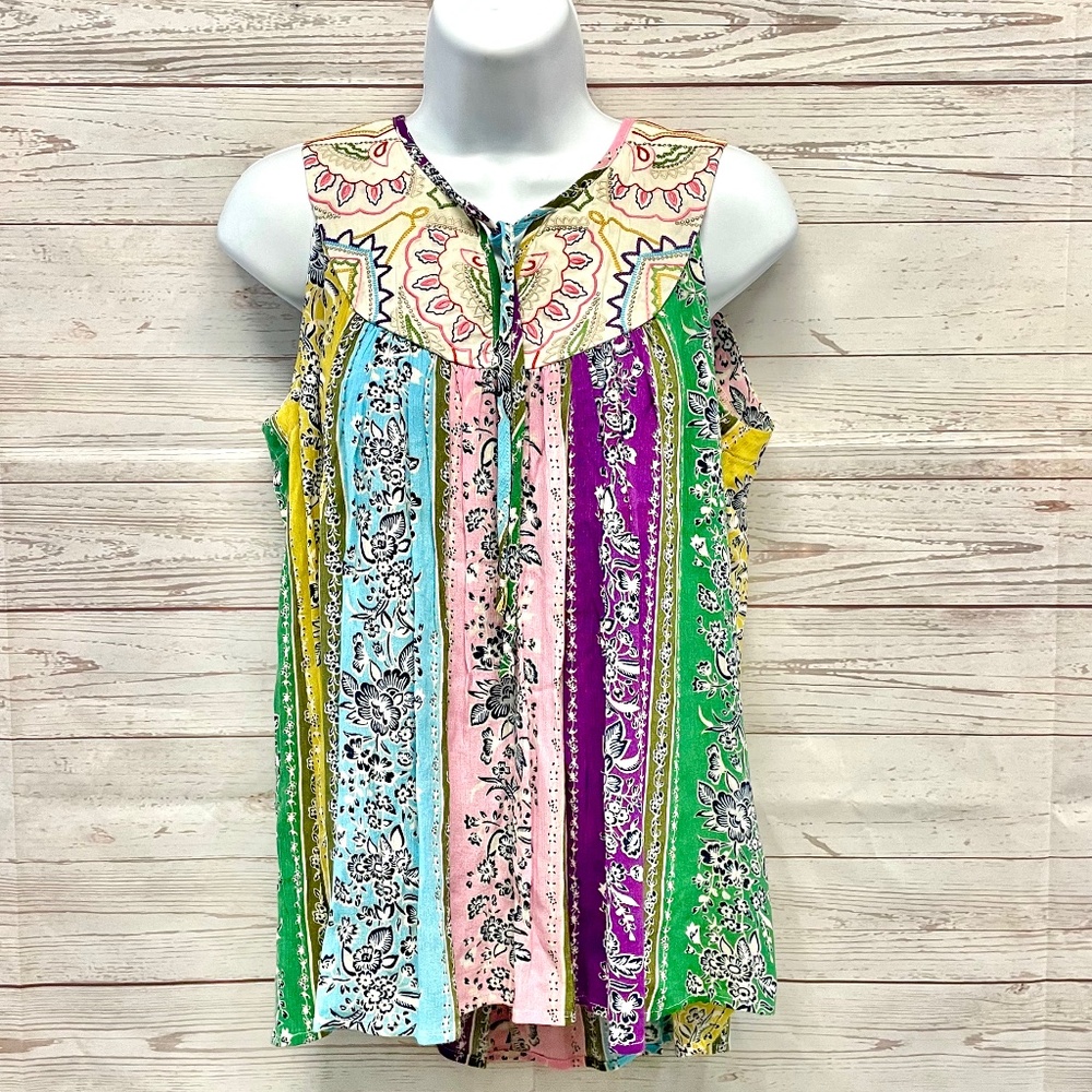 Anthropologie One September Larkspur embroidered tank blouse